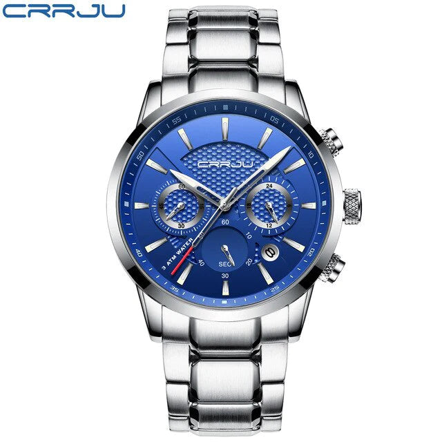 Blue Chronograph Stianless Steel Wristwatch Casual