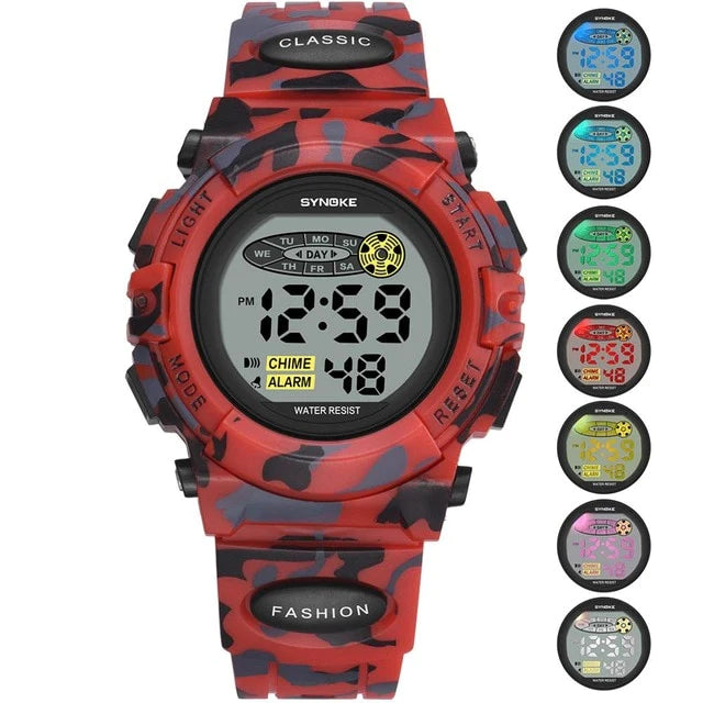 SYNOKE Sports Military Kids Digital Watches Student Children's Watch Fashion Luminous Led Alarm Camouflage Green Boy Clock